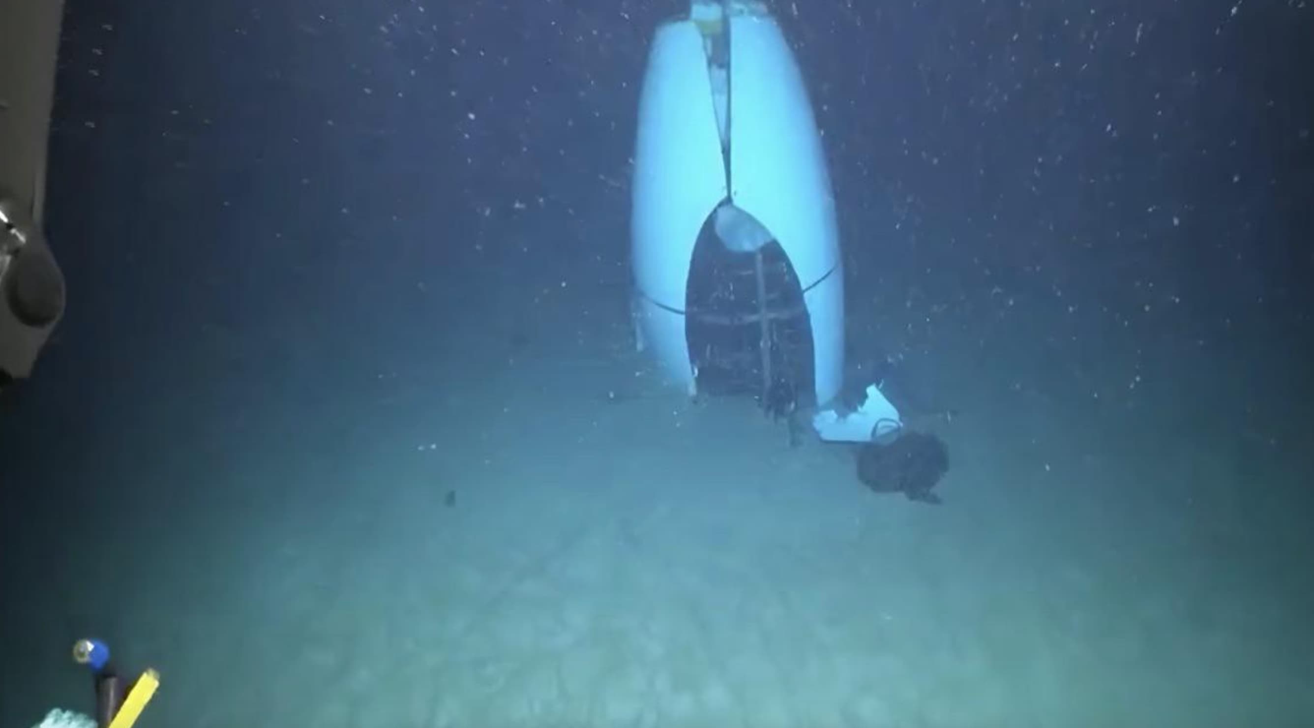 “The first photo taken of the Titan submersible on the ocean floor, after the implosion.”